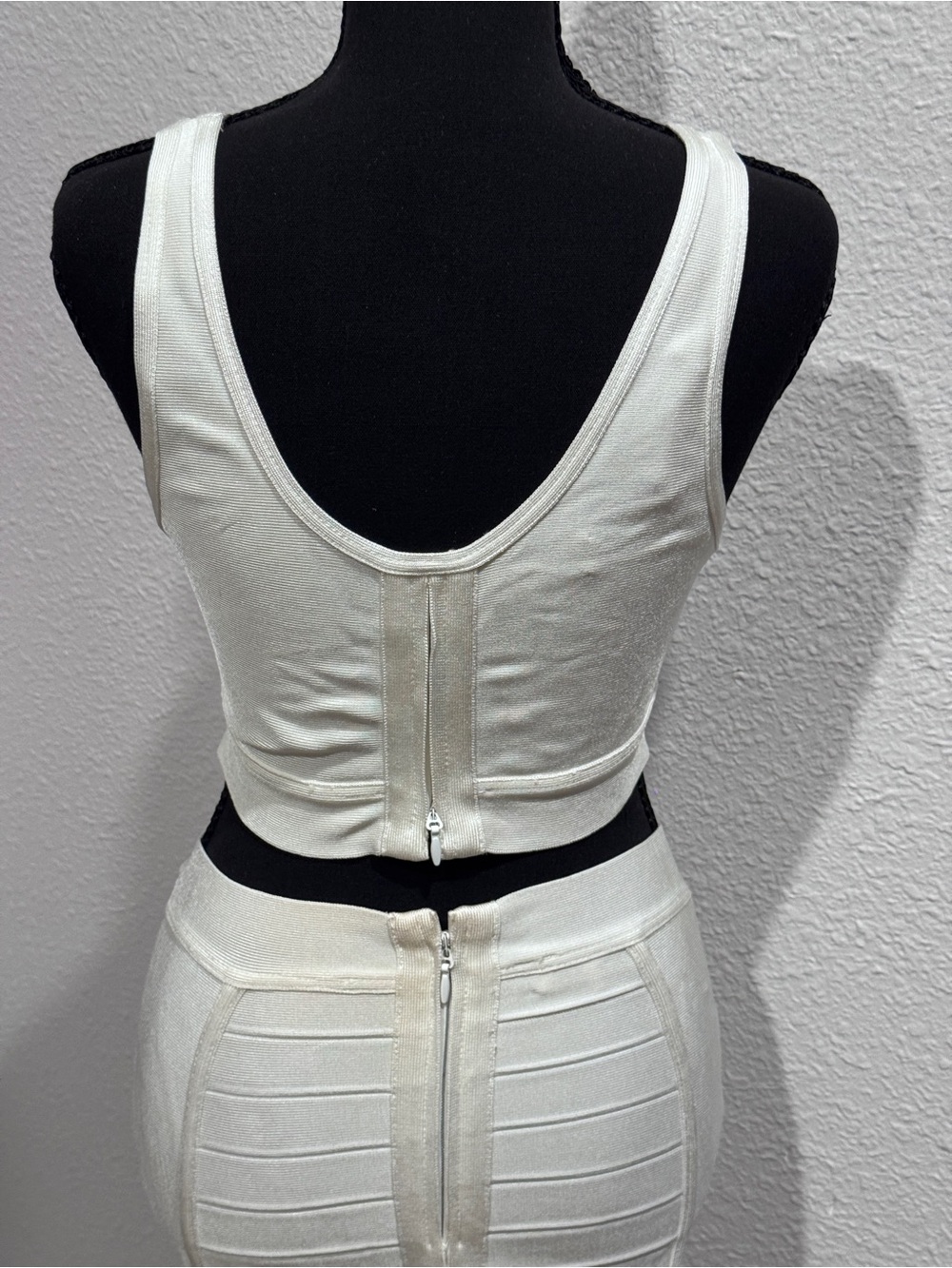 House of CB MEDIUM White Bandage Skirt and Top Set- Women's Stretch Midi Skirt - Picture 2 of 11